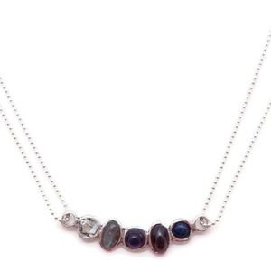 Angie Olami Roman Glass Gemstone Curve Mixed Media Sterling Silver Necklace NWOT